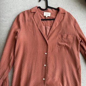 Sezane polka dot pink silk shirt